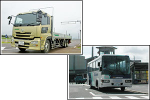 大型車の代表格である、バスとトラックの写真